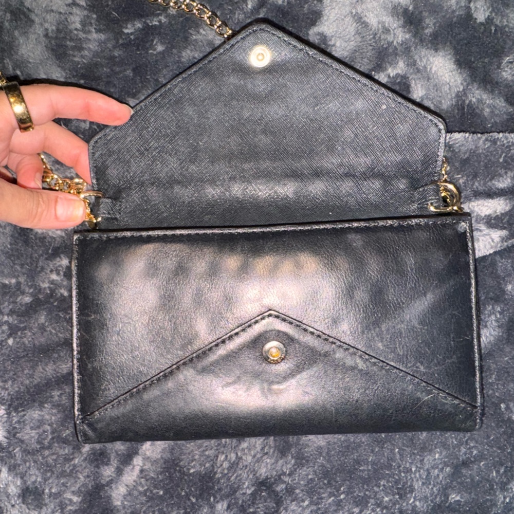 Rebecca Minkoff Black Studded Leather wallet purse with Gold Chain - Picture 6 of 16